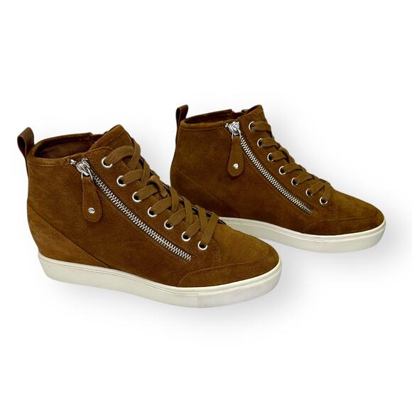 Steve Madden Women's Cornell Hidden Wedge High Top Sneaker Size 8.5 Cognac Suede - Picture 8 of 12